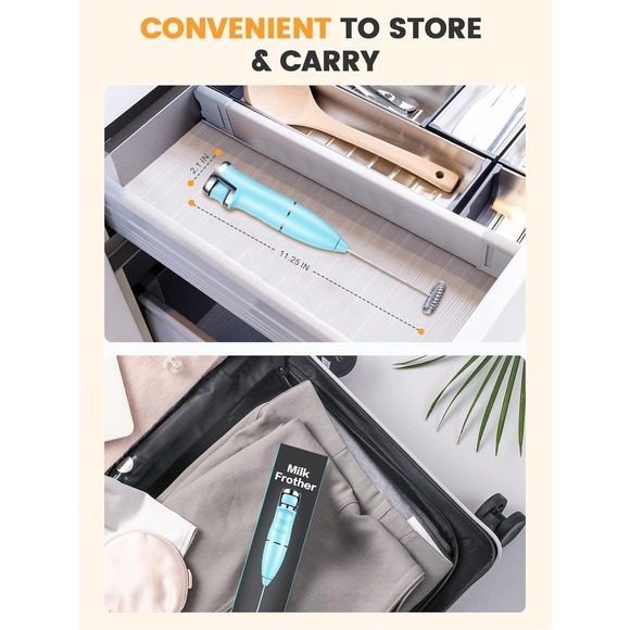 Vewaci K8 Milk Frother Handheld Blue USB-C Rechargeable Electric Milk Foamer for - Picture 9 of 14